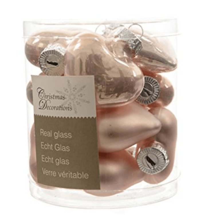 12 Glazen hartjes 40 mm poeder roze - Decoris