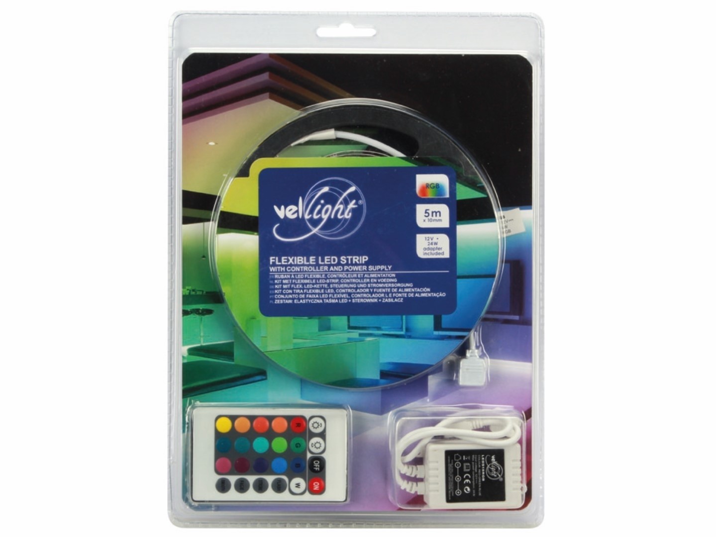 Kit met flexibele LED-strip, controller en voeding - RGB - 150 LEDs - 5 m - 12 vdc - zonder coating