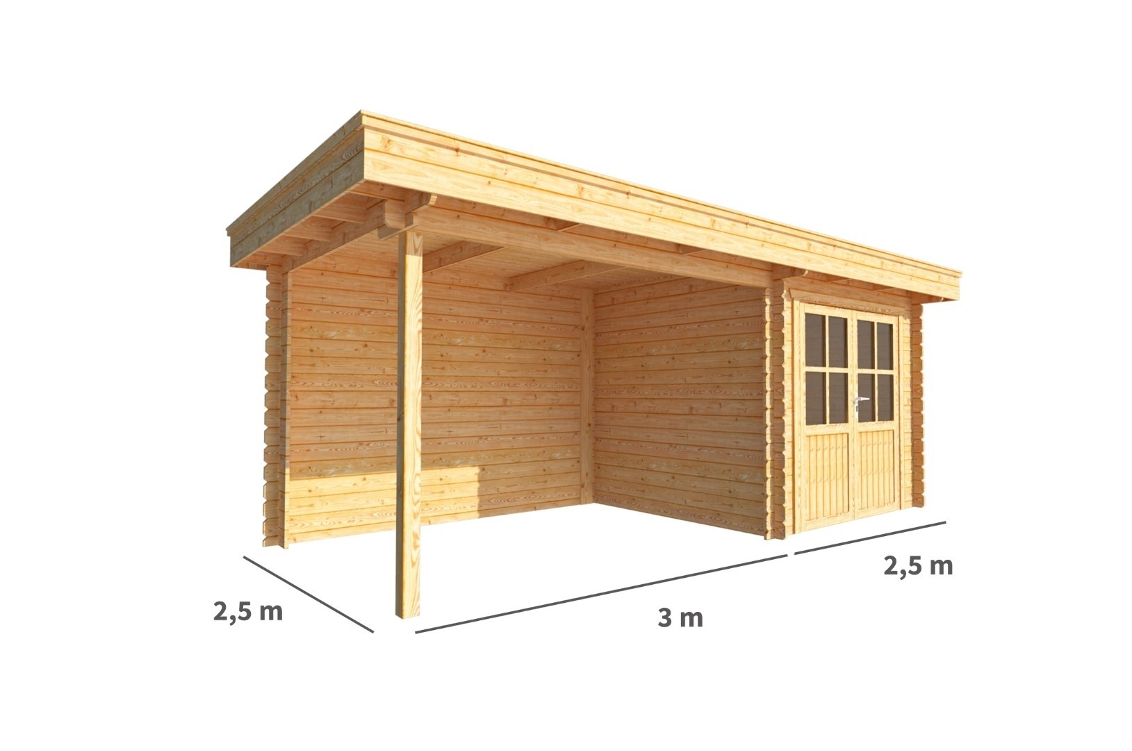 Blokhut met overkapping Lisa 550 cm bij 250 cm diep Plat dak
