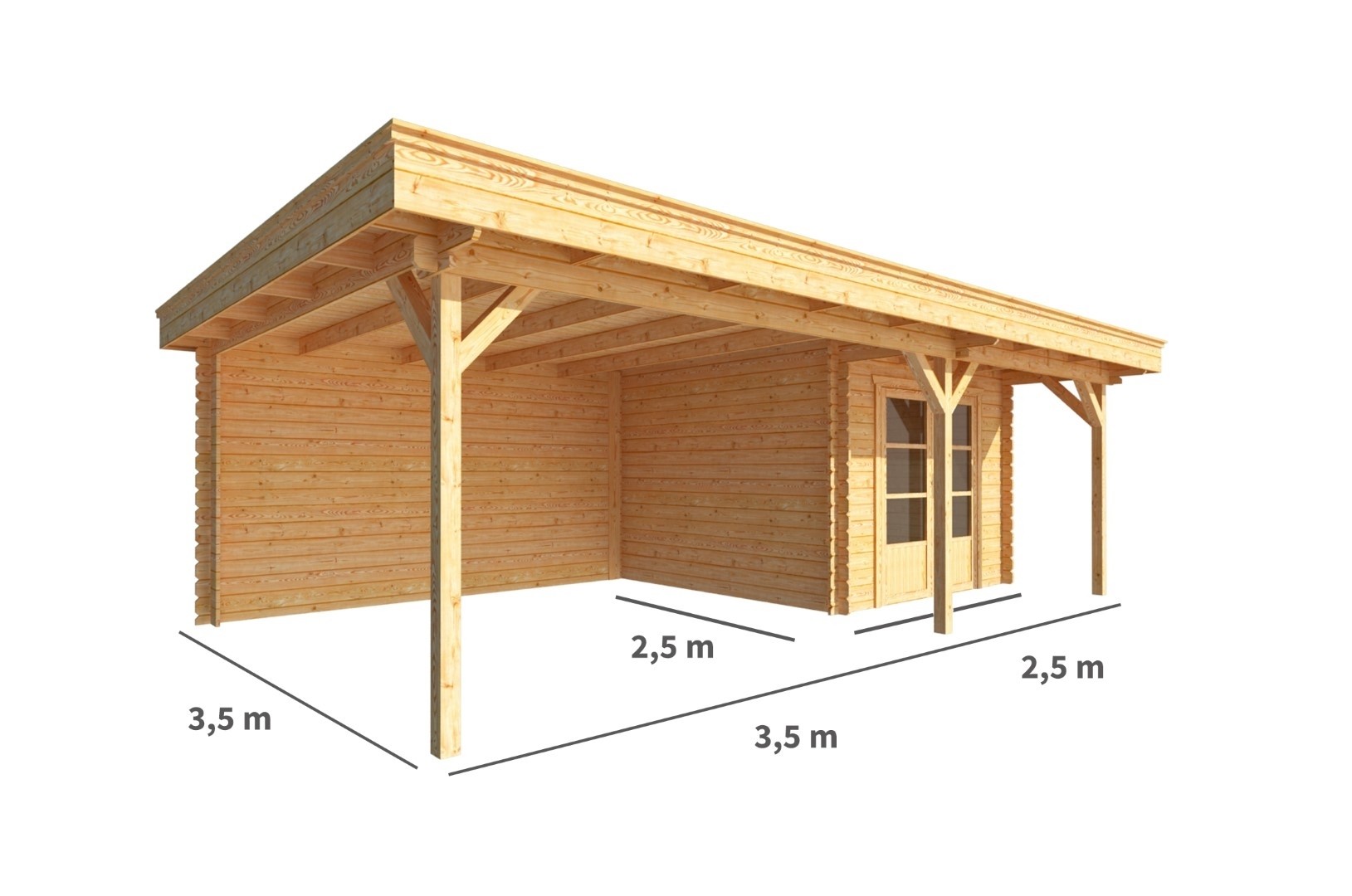 Blokhut met overkapping Lisa 600 cm bij 250 cm diep Plat dak