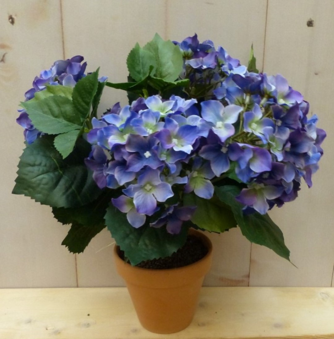 Kunsthortensia blauw in pot 35 cm