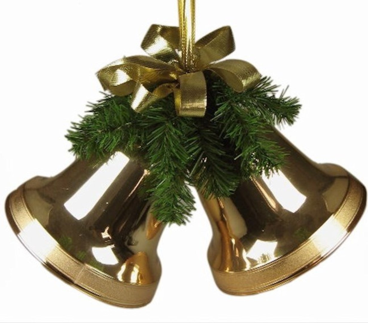 Twee klokken kerst goud 10 cm groen met strik - Hortus