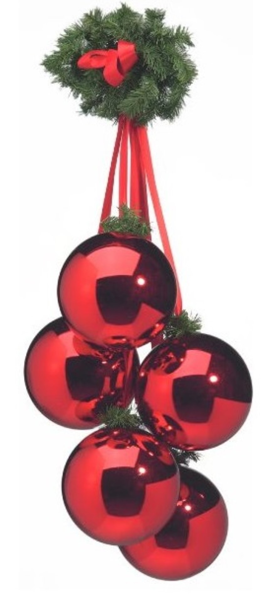 Hangende rode kerstballen 5 stuks 10 cm met groen