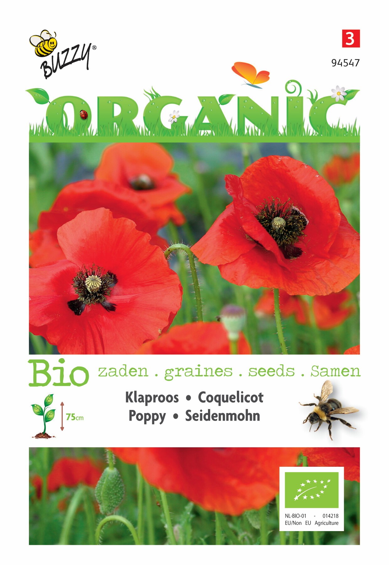 Organic Papaver rhoeas red (Skal 14275)