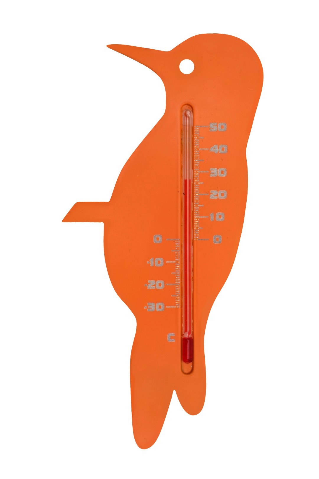Muurthermometer kunststof oranje specht 15x7,5x0,3 cm