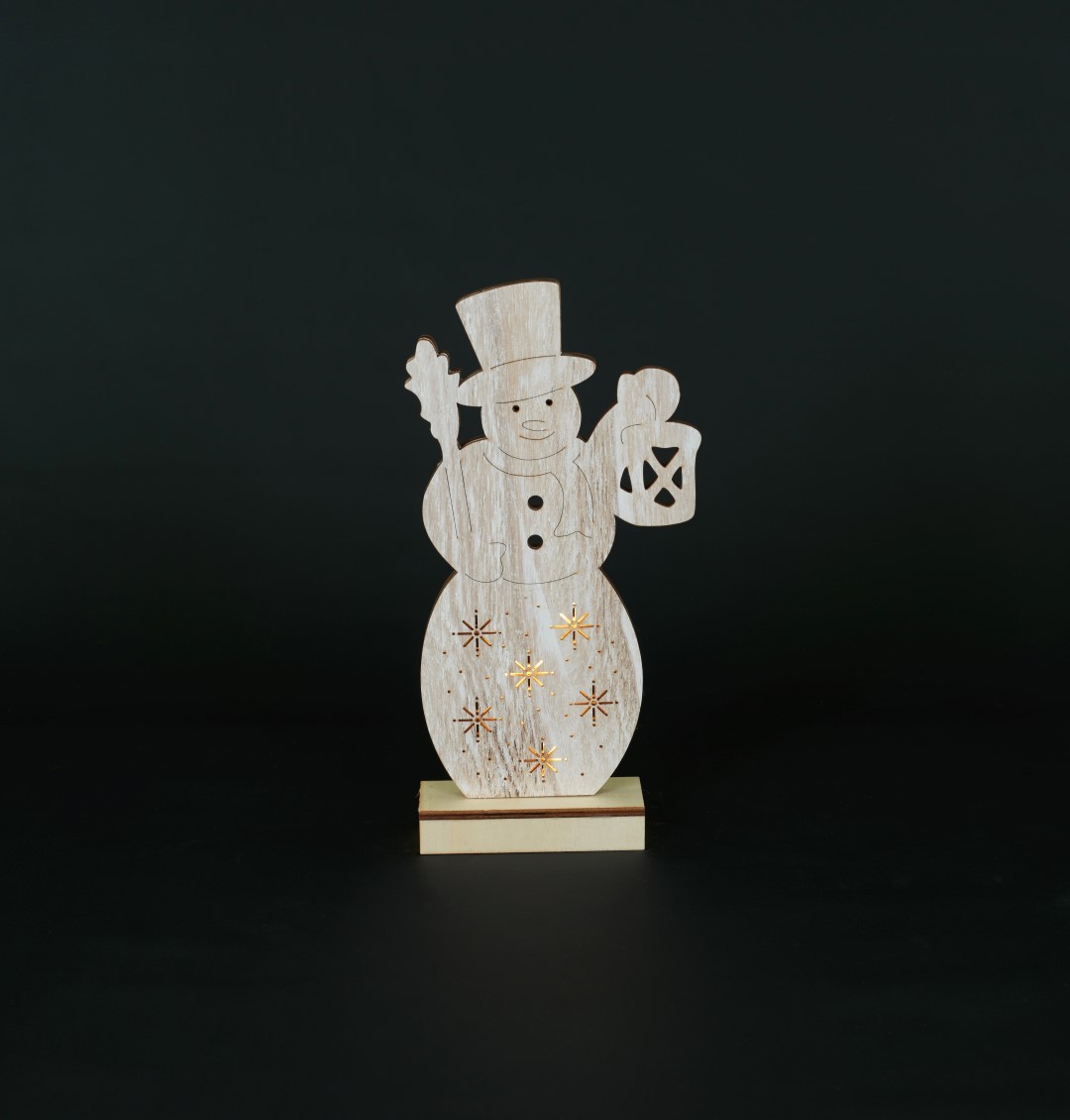 Houten sneeuwman whitewash 6 lampjes LED 30,5x12 cm 2xaa ip20 Houten sneeuwman whitewash 6 lampjes LED 30,5x12 cm 2xaa ip20