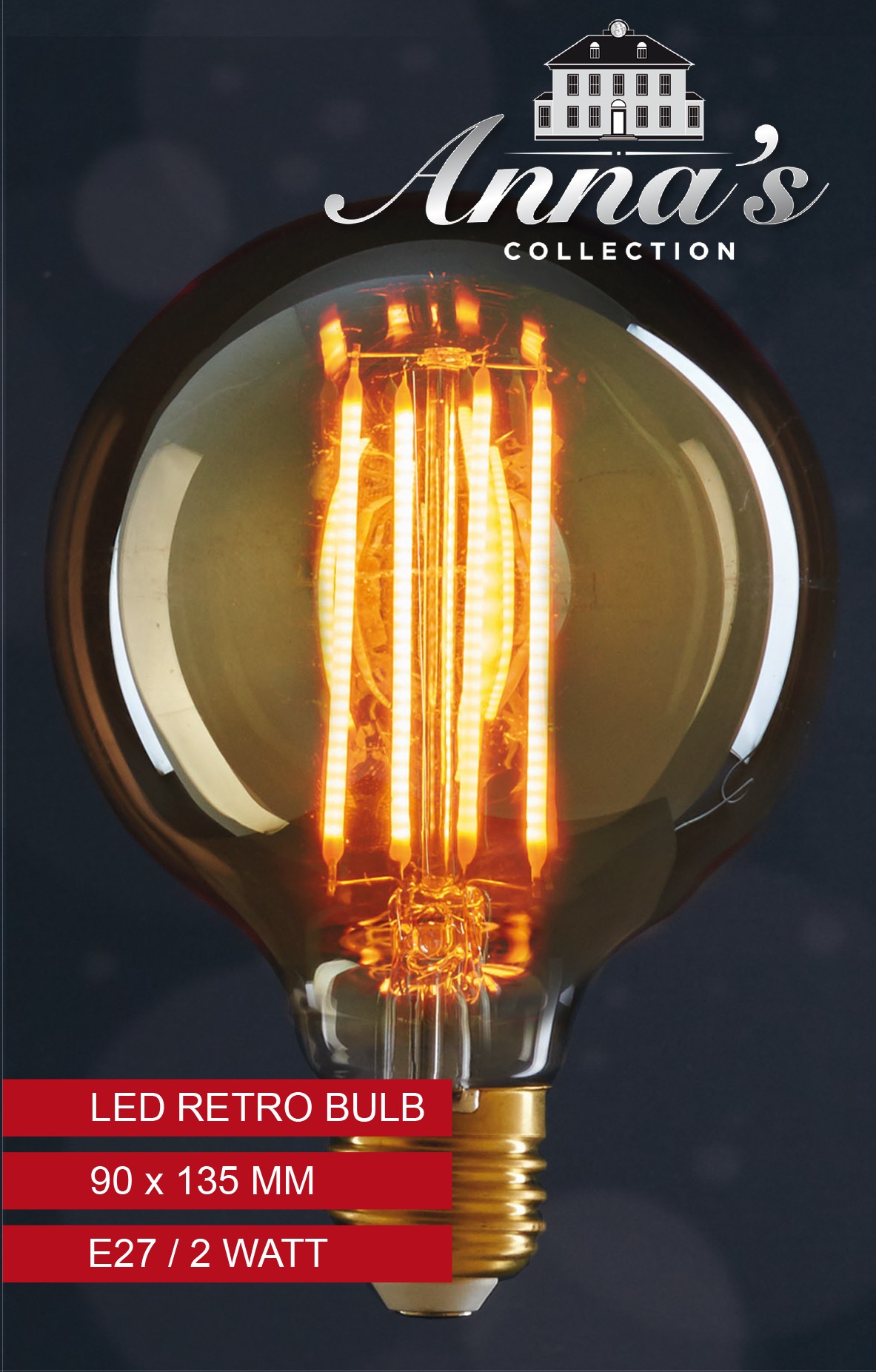 LED retro lamp 95x135 mm 2w1800k e27 niet dimbaar, 4 stuks gloeidraad 6 cm - Anna's Collection