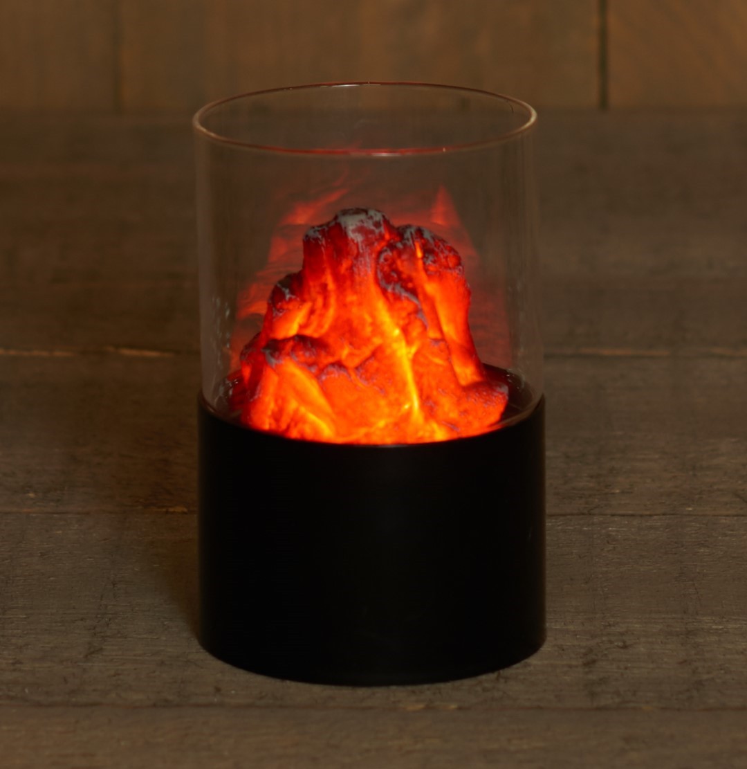 Batterijverlichting glas met vlam 10 x 16,5 cm - Anna's Collection