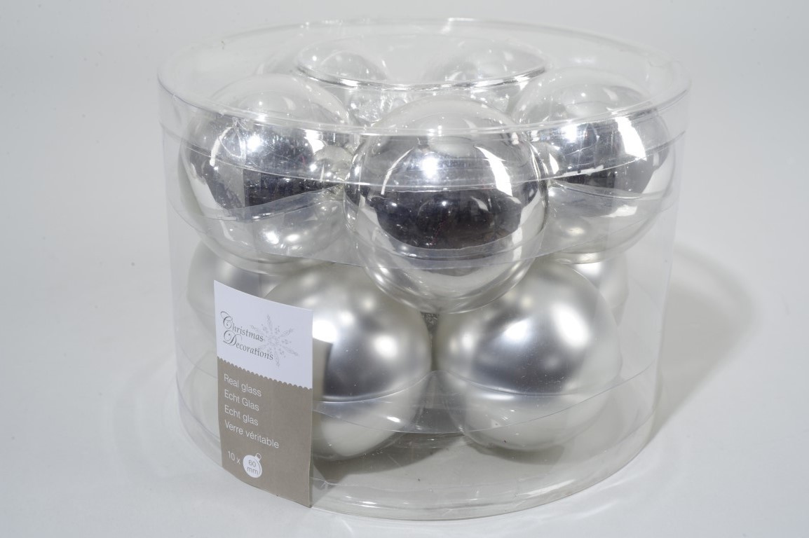 10 kerstballen zilver glans-mat 60 mm