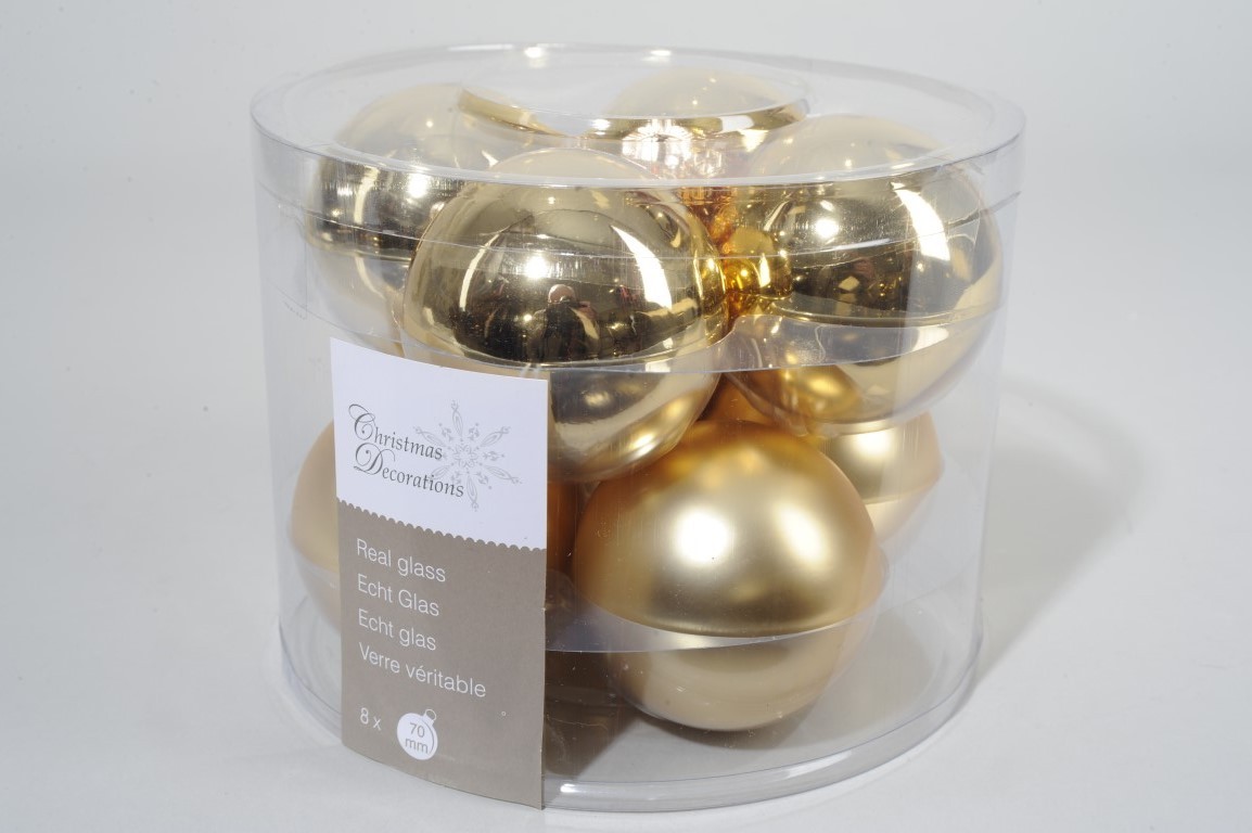 8 kerstballen licht goud glans-mat 70 mm