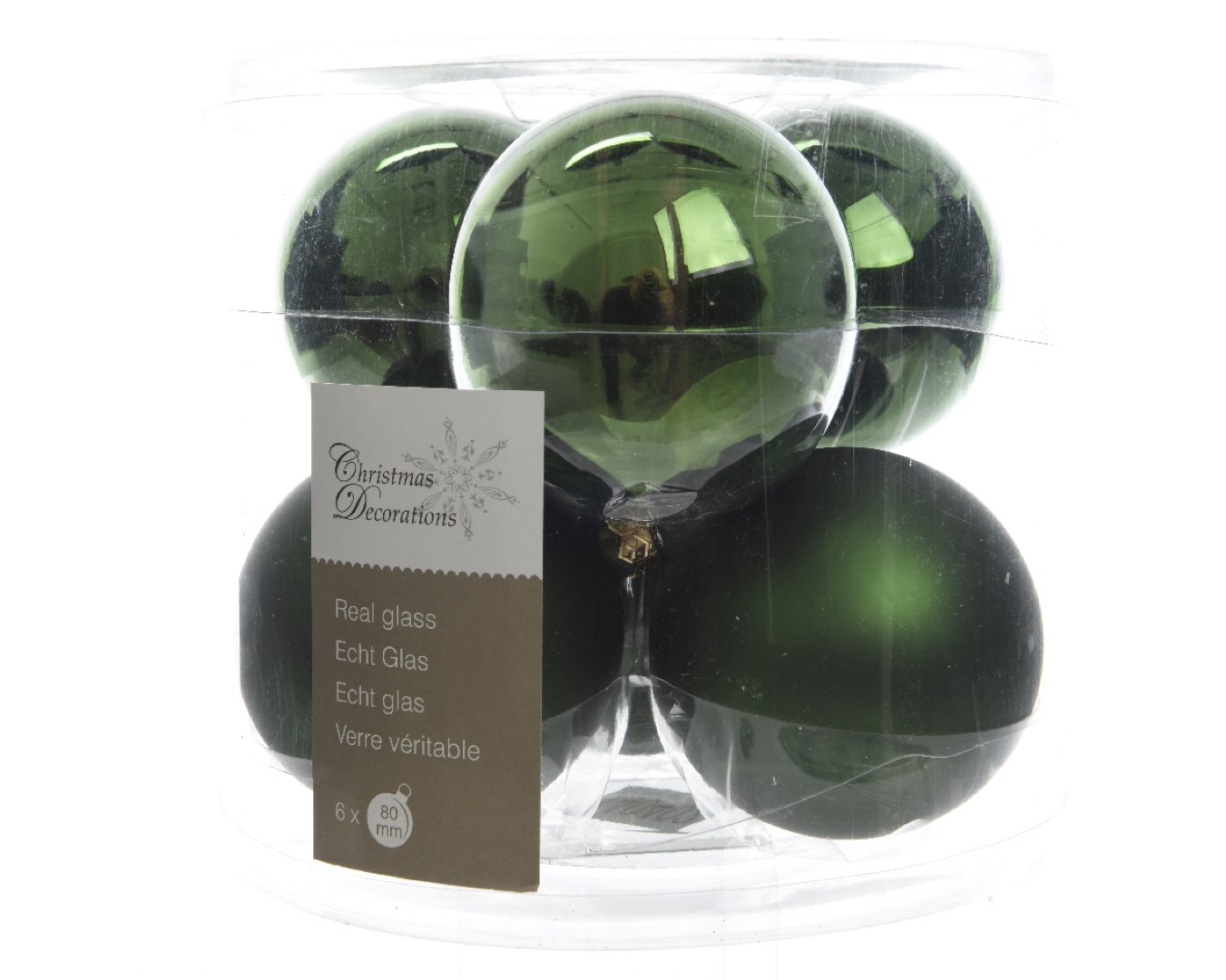 Kerstbal glas glans-mat diameter 8cm Dennen groen KSD