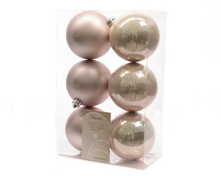 6 kerstballen poeder roze 80 mm - KSD