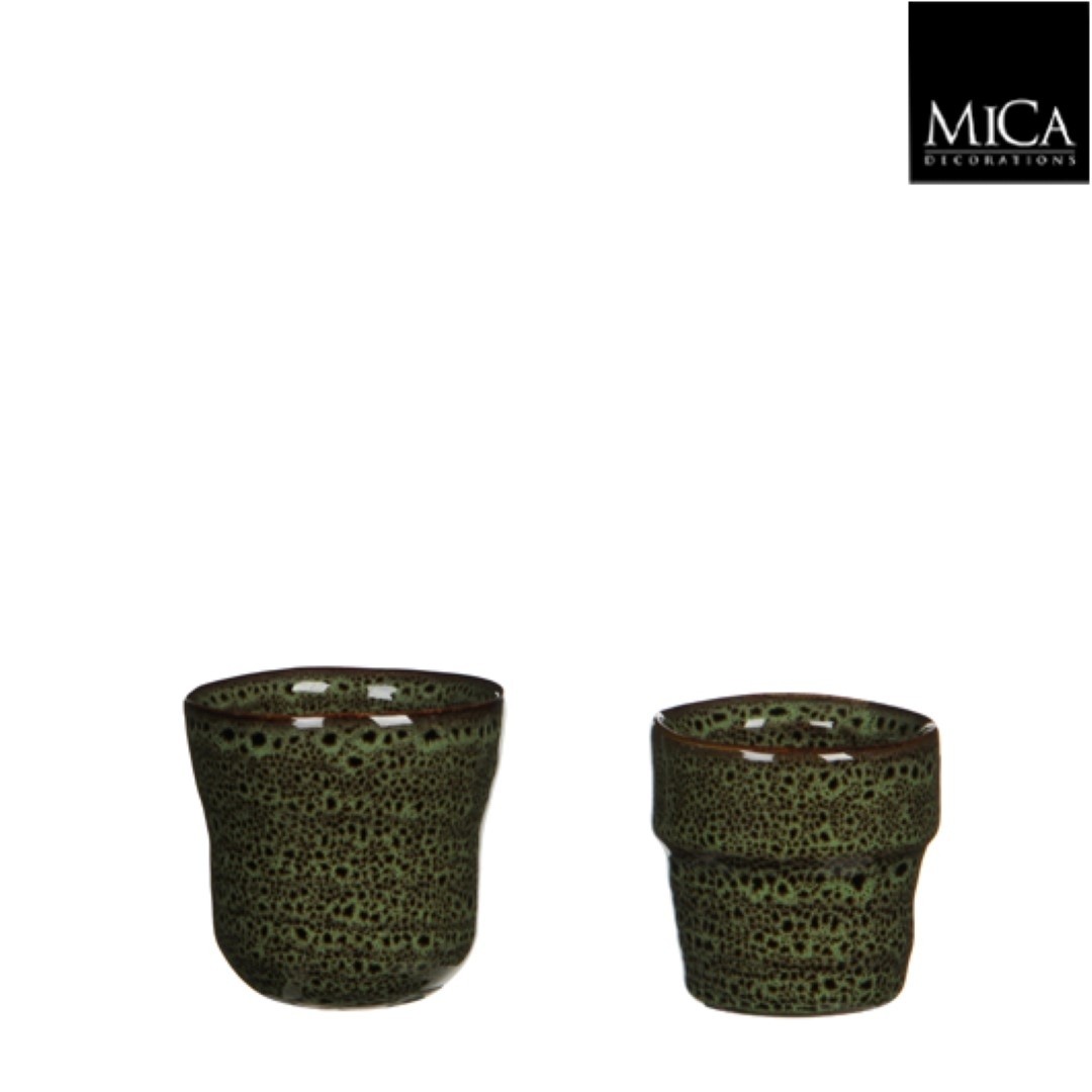 Bloempot Stef pot rond groen 2 assorti h7,5d7,5 cm - Mica Decorations
