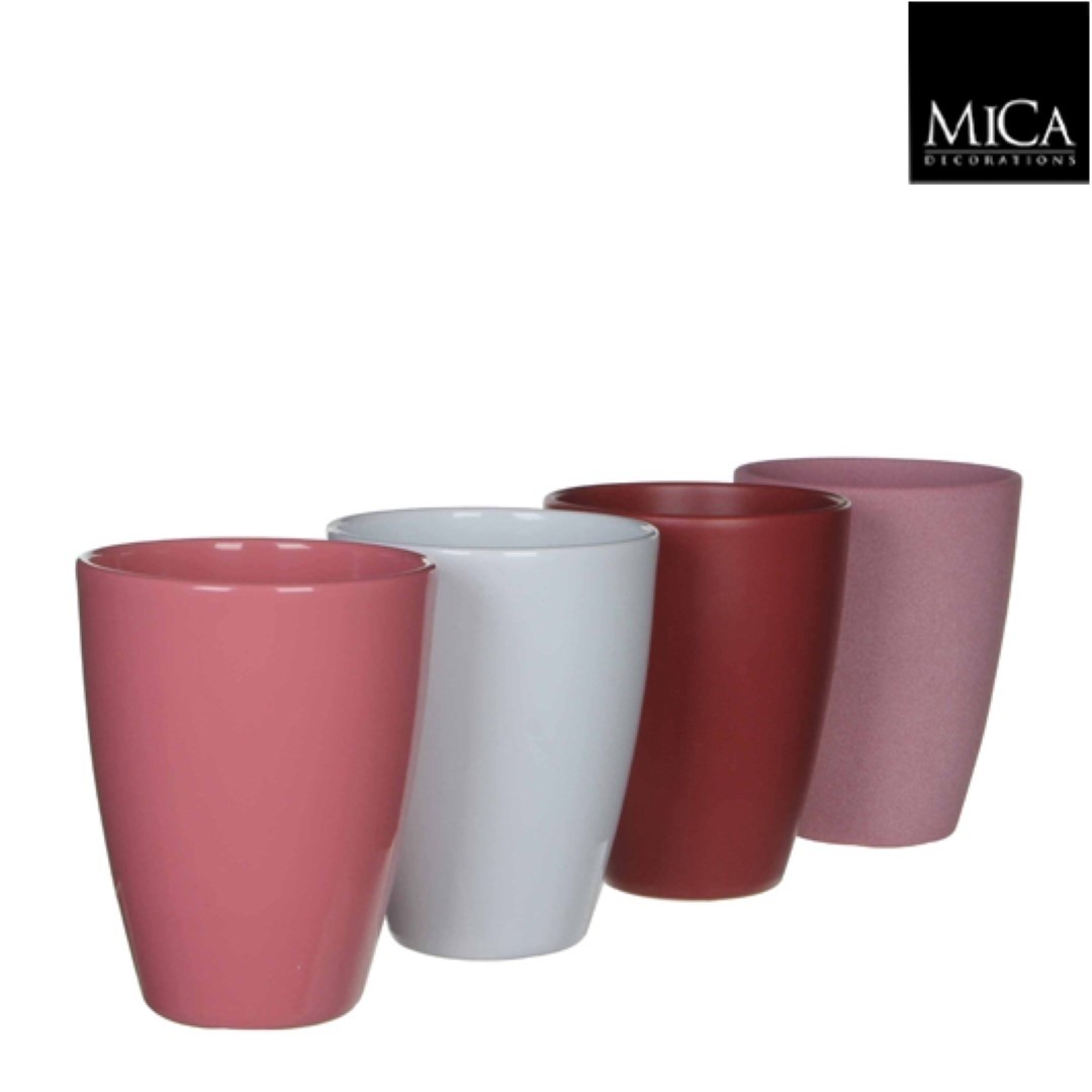 Bloempot Tusca pot rond wit roze marsala 4 assorti h17xd13,5 cm Mica Decorations