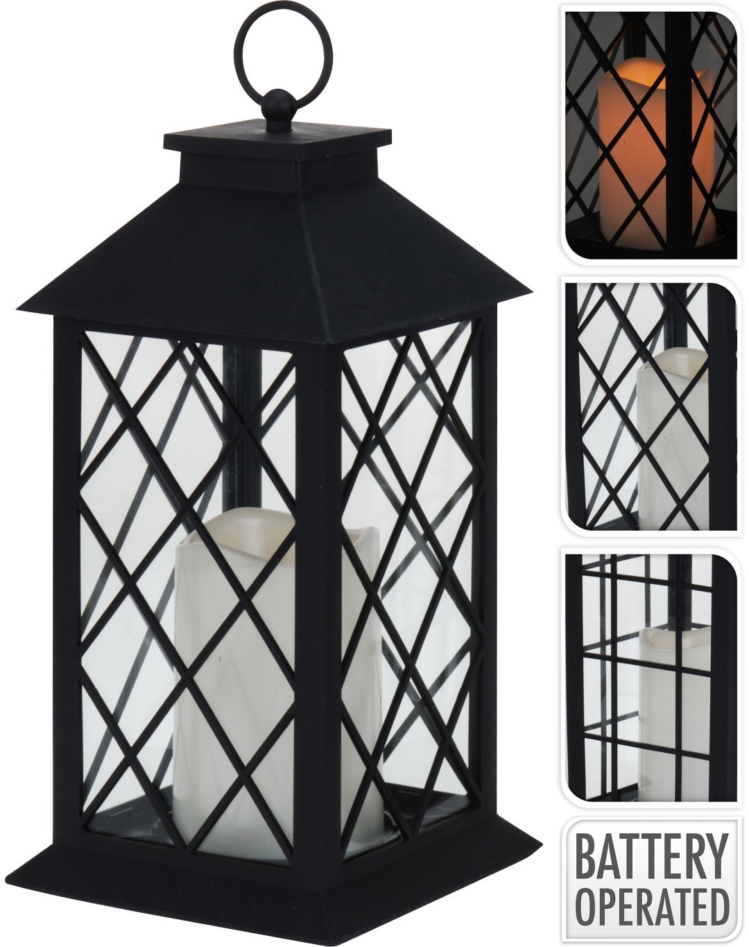 Lantaarn LED kaars 28 cm zwart - Nampook