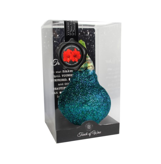 Luxe Bloembol Rode Amaryllis Wax kaarsvet Glitter Blauw cadeauverpakking 'Zwart Karton' Kebol - Warentuin Natuurlijk