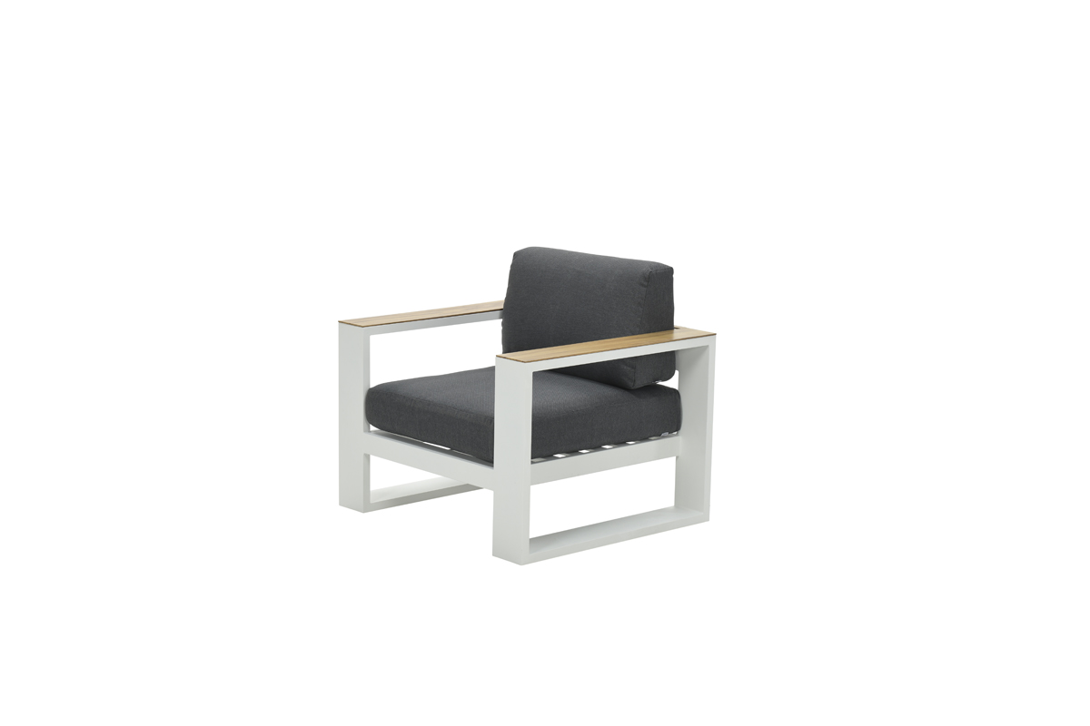 Cube lounge fauteuil mat wit/ reflex bl/ teak look - Garden Impressions