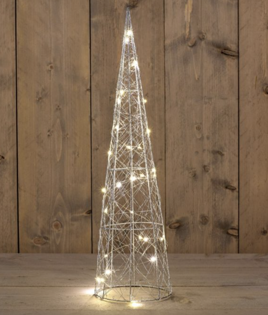 Metal Cone Silver 60Cm 30Led Warm White - 50Cm Clear Le - Anna's Collection