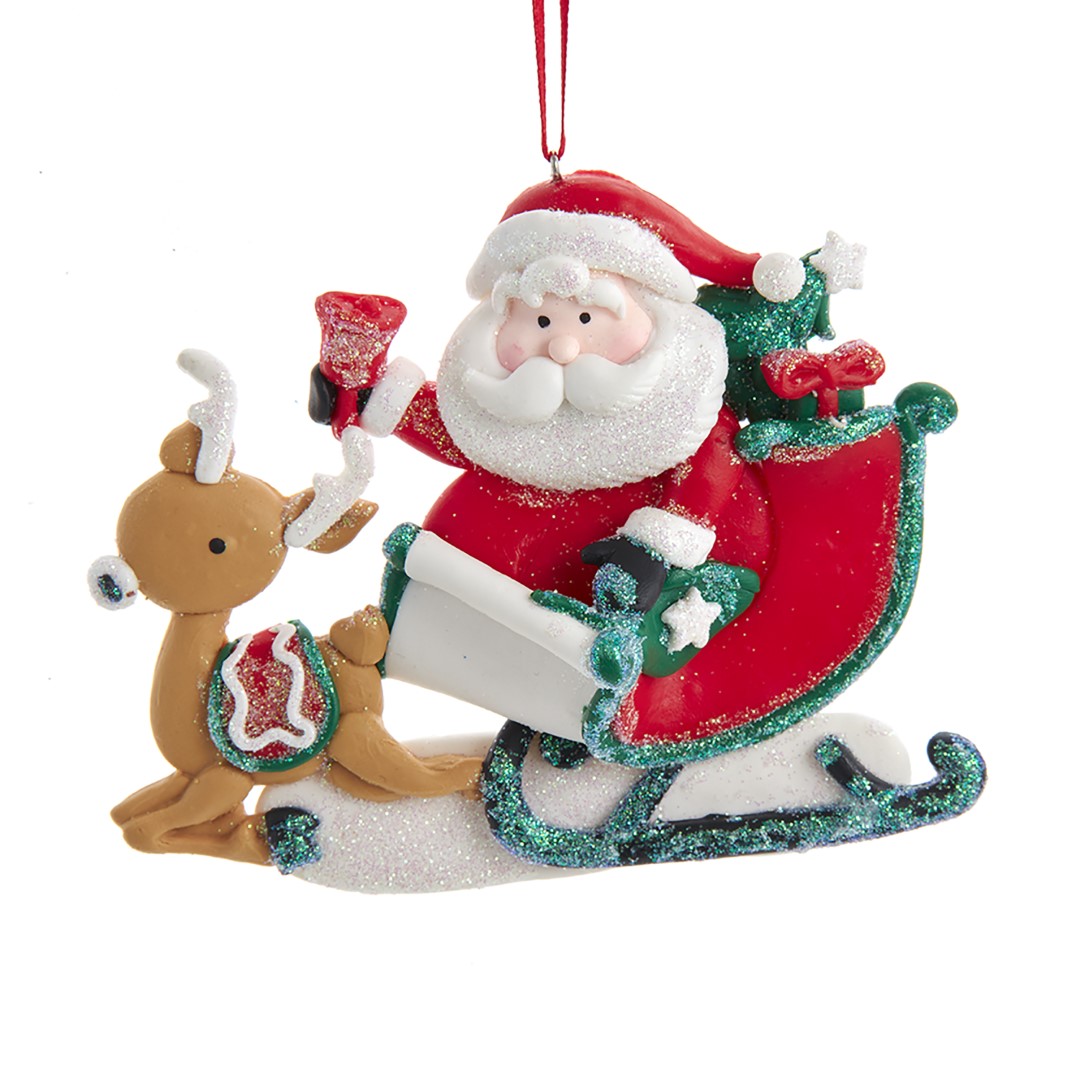 Ornament Santa met slee klei h11 cm