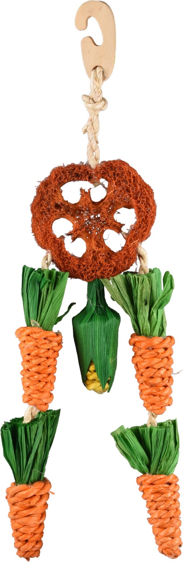 Knaagdierspeelgoed legou hanger wortel multi luffa 32 cm Flamingo