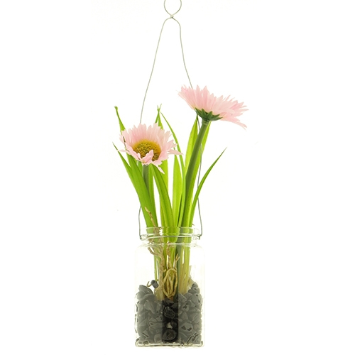 Daisy in glass pot hanger pink 24 cm kunsthangplant Nova Nature