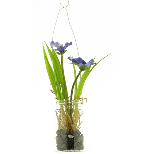 Pansy in glass pot hanger blue 24 cm kunsthangplant Nova Nature