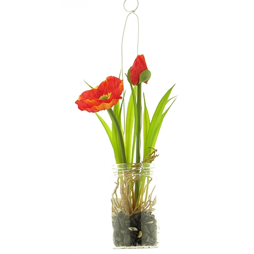 Poppy in glass pot hanger orange 24 cm kunsthangplant Nova Nature