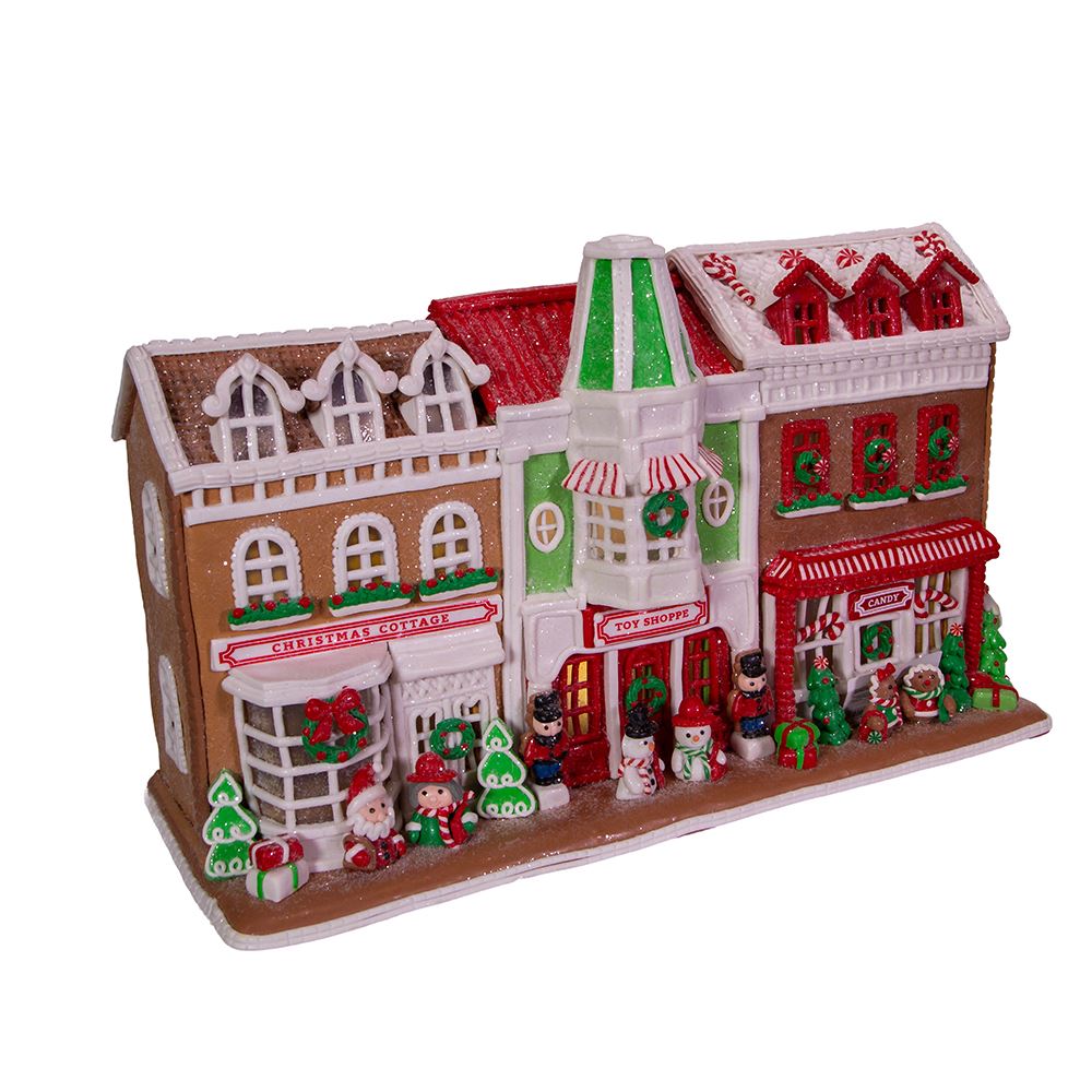 Gingerbread Santa Village Stores With LED 10 Inch
