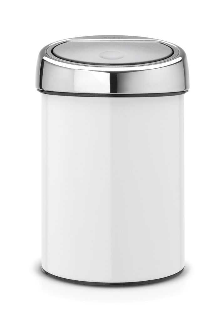 Touch Bin wandafvalemmer 3 liter met kunststof binnenemmer White / Brilliant Steel
