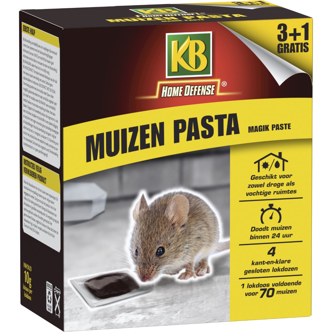 KB Home Defense Muizenlokdoos Magik Paste (pasta) - Muizenval - Muizen pasta (10g) voldoende voor 70 muizen - 3+1 gratis - Muizengif - Werkt binnen 24 uur