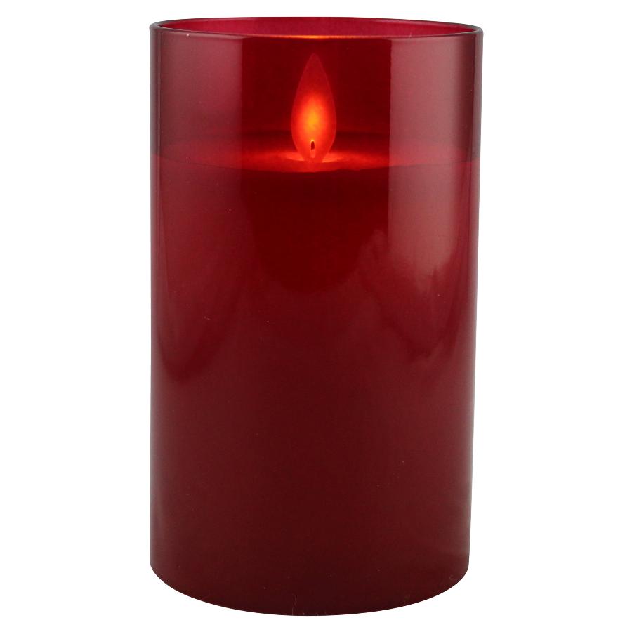 LED kaars wax glas 12,5cm tango rood - Magic Flame