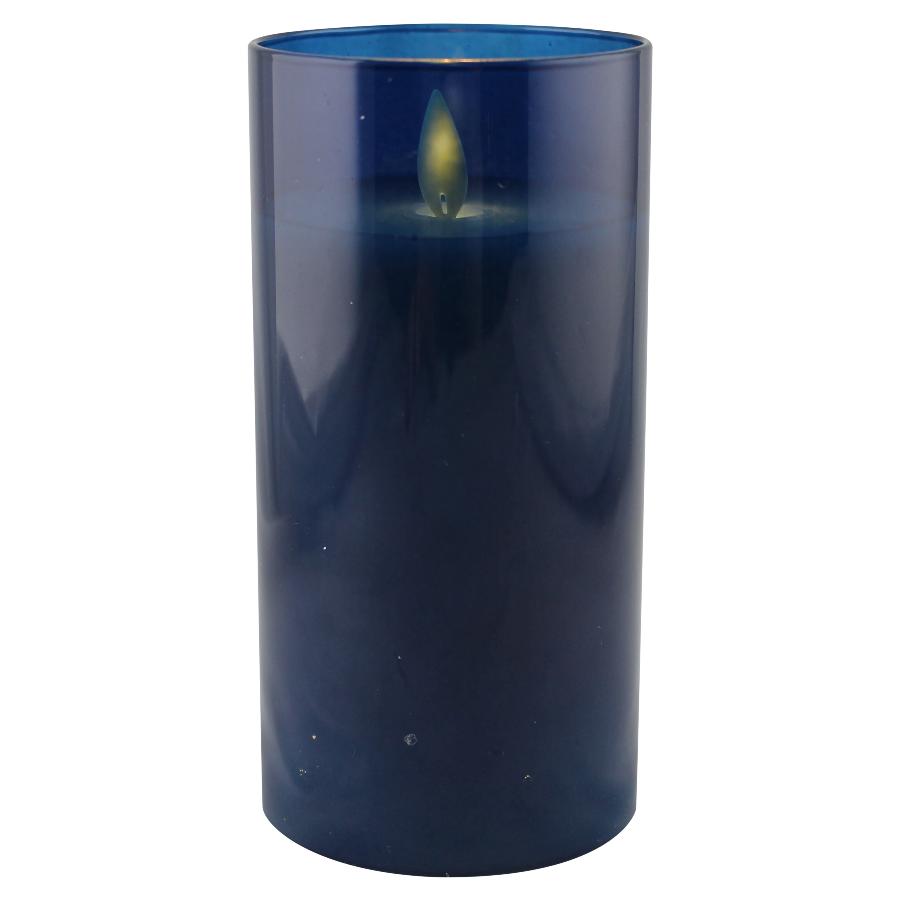 LED kaars wax in glas 15cm saffier - Magic Flame