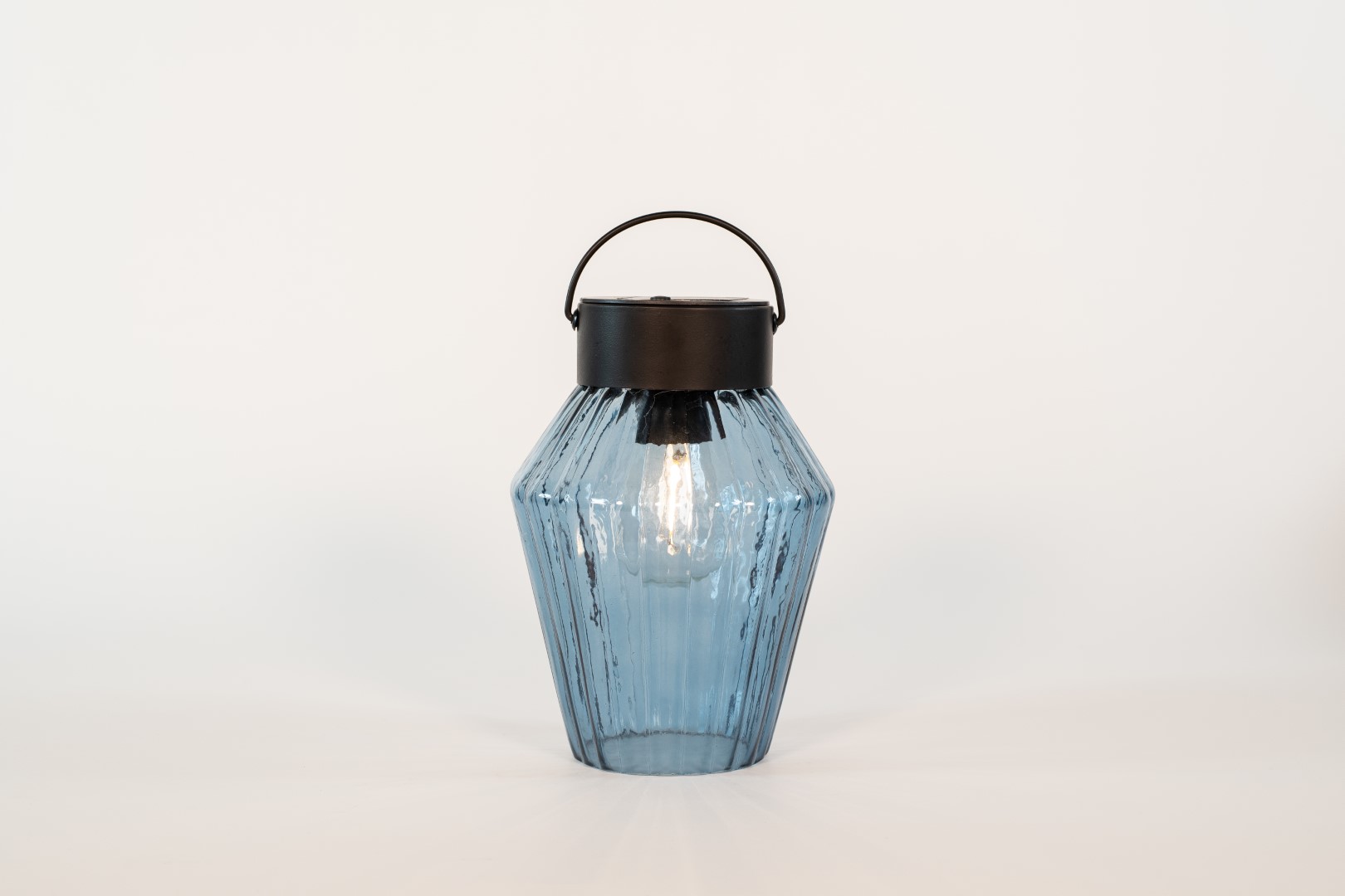 Solar glazen retro lamp blauw 12x16 cm - Anna's Collection