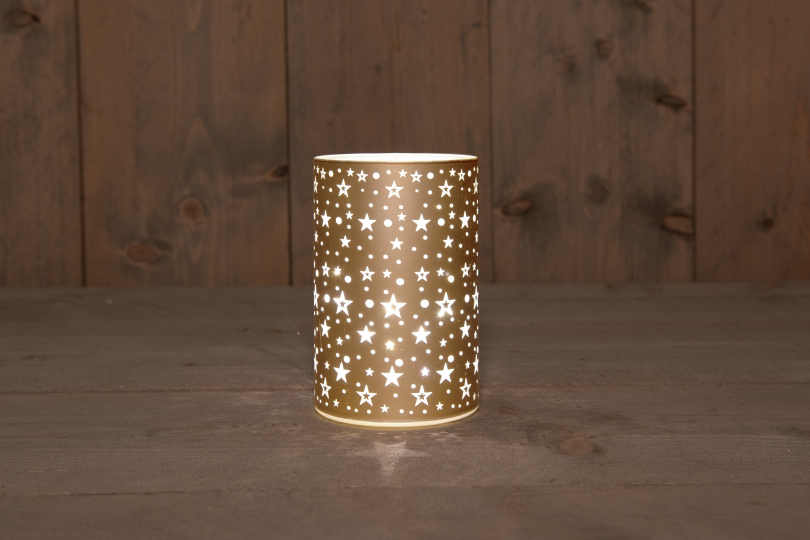 Cylinder Glass Matt Gold With Stars 10X15Cm / 8Led Warm - Anna's Collection