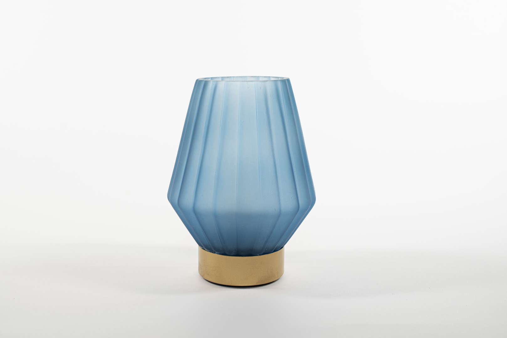 Lantern Glass 12X17Cm Matt Blue With Golden Base Led Bu - Anna's Collection