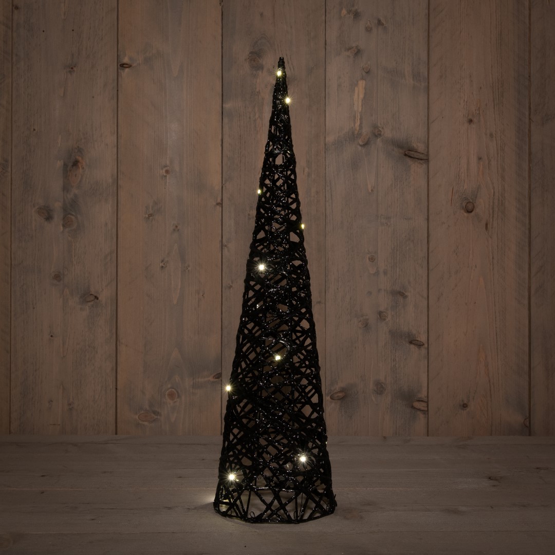 Anna Collection led kegel kerstboom lamp - zwart - D16 x H60 cm