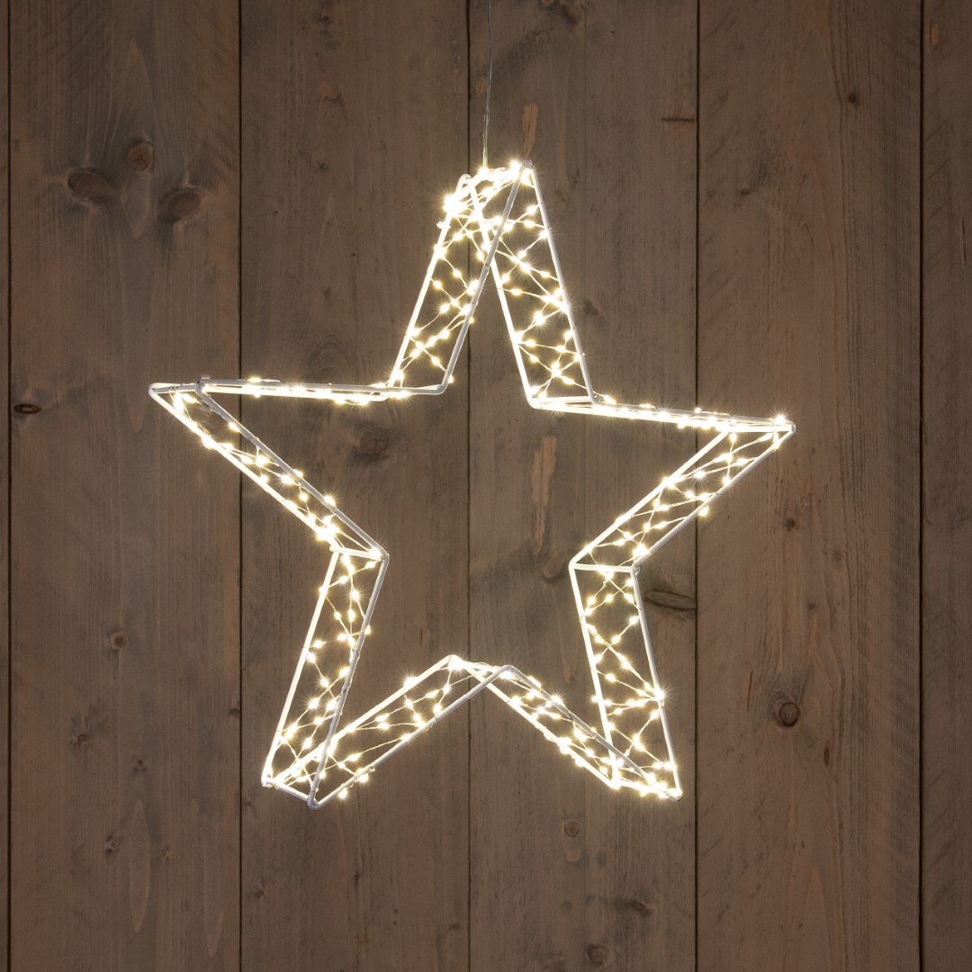 Metal 36 cmx7 cm 3D Star White With 300Led Warm White - Anna's Collection