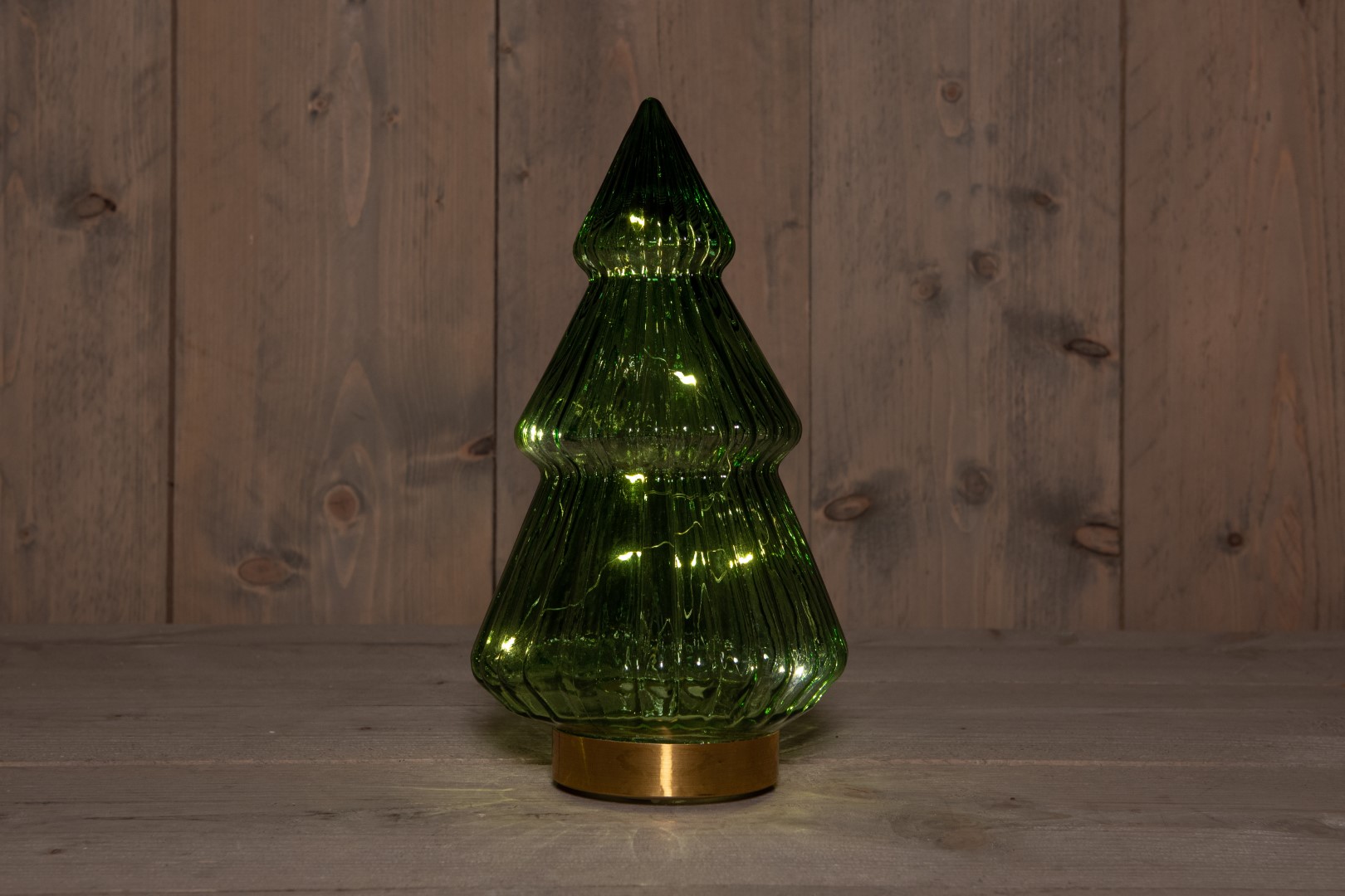 B.O.T. Tree Glass 15X28,5 cm Green With Golden Base 10Led - Anna's Collection