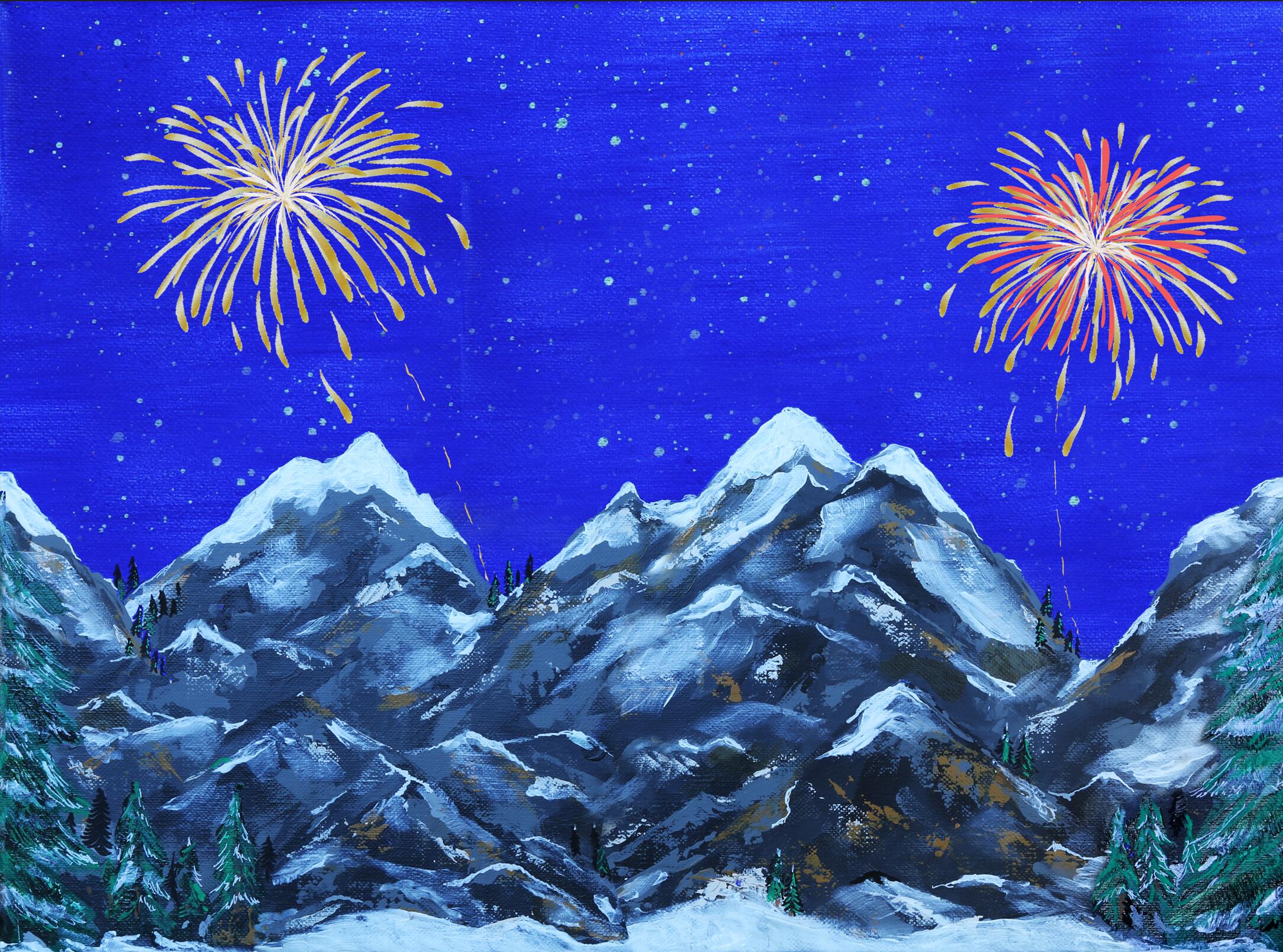 Achtergrond Canvas LED Vuurwerk 76X56 cm kerst - My Village