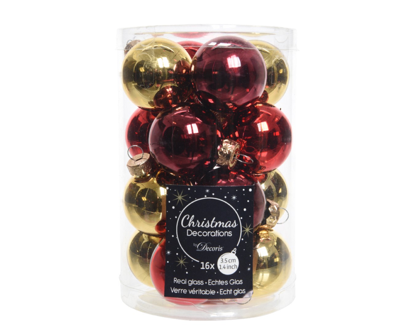 Kerstbal glas d3.5 cm rood/goud 16st kerst - Decoris