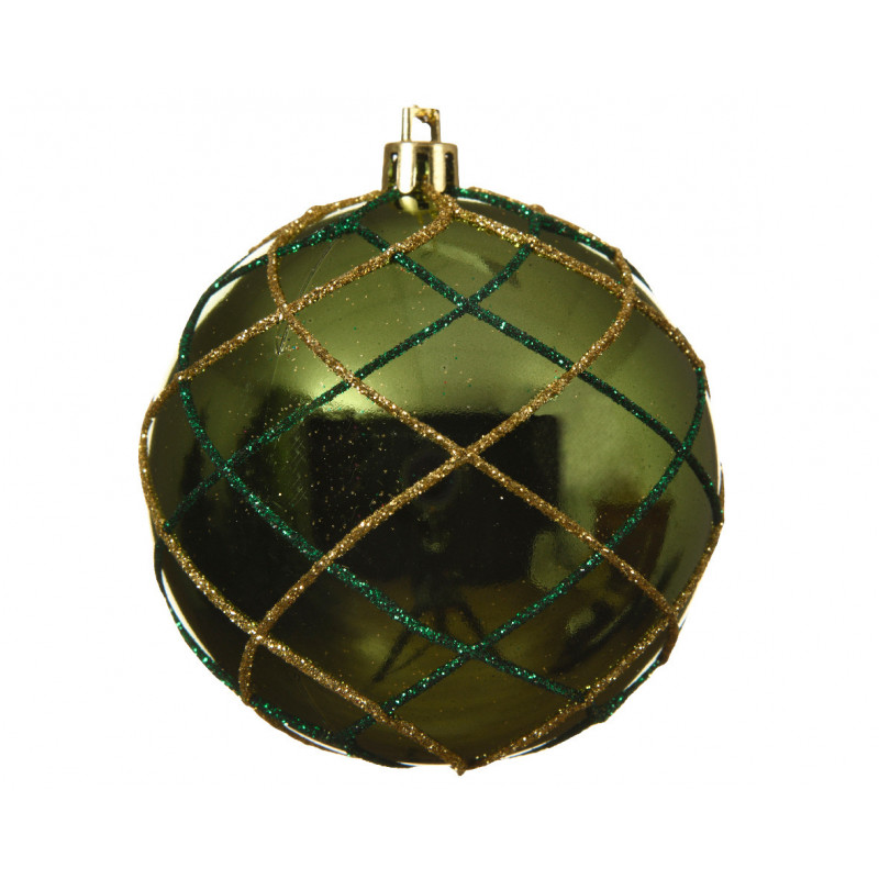 Kerstbal kunststof gold/green glitter shiny - Decoris