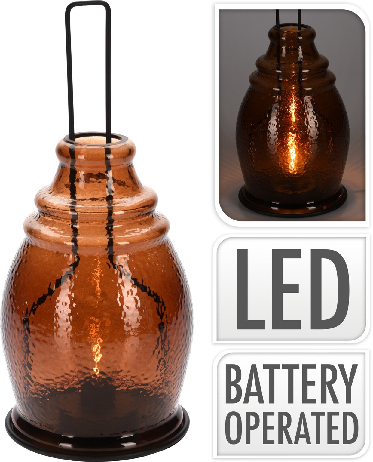 Lantern With Led Amber 34 cm - Nampook