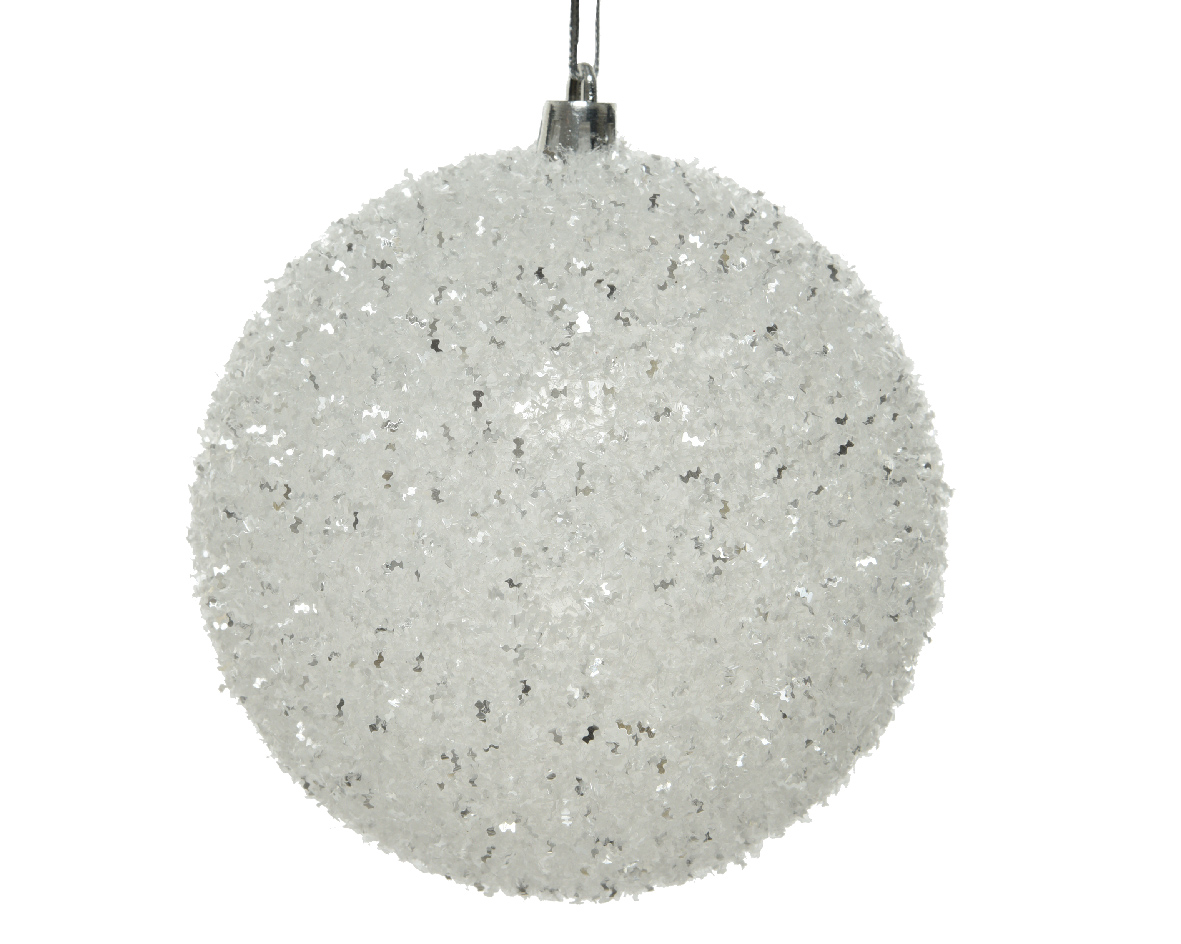 Kerstbal plc glitter d10 cm wit/zilver - Decoris
