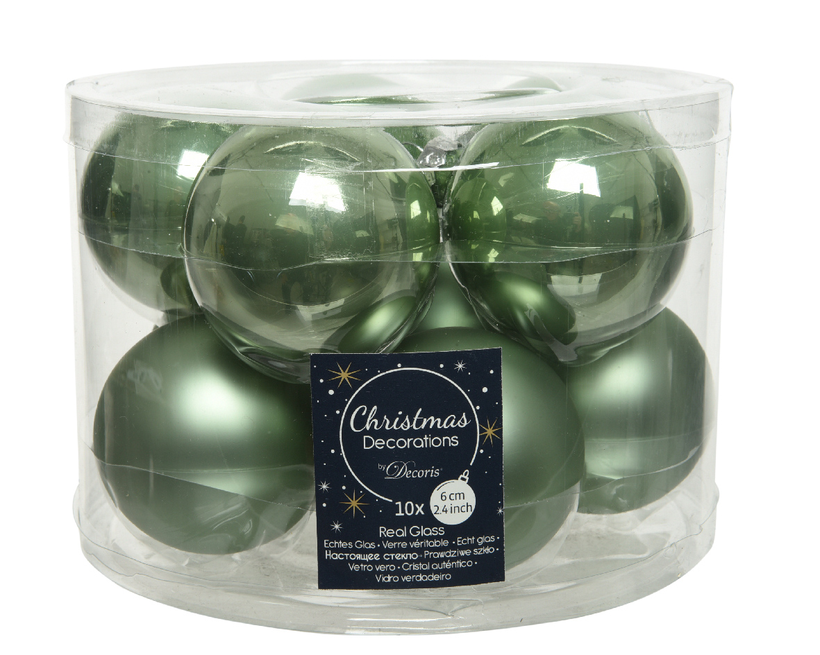 kerstbal glas d6cm s.groen 10st