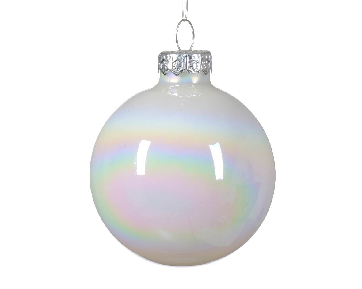 Kerstbal glas d6 cm wit/iris 6st kerst - Decoris