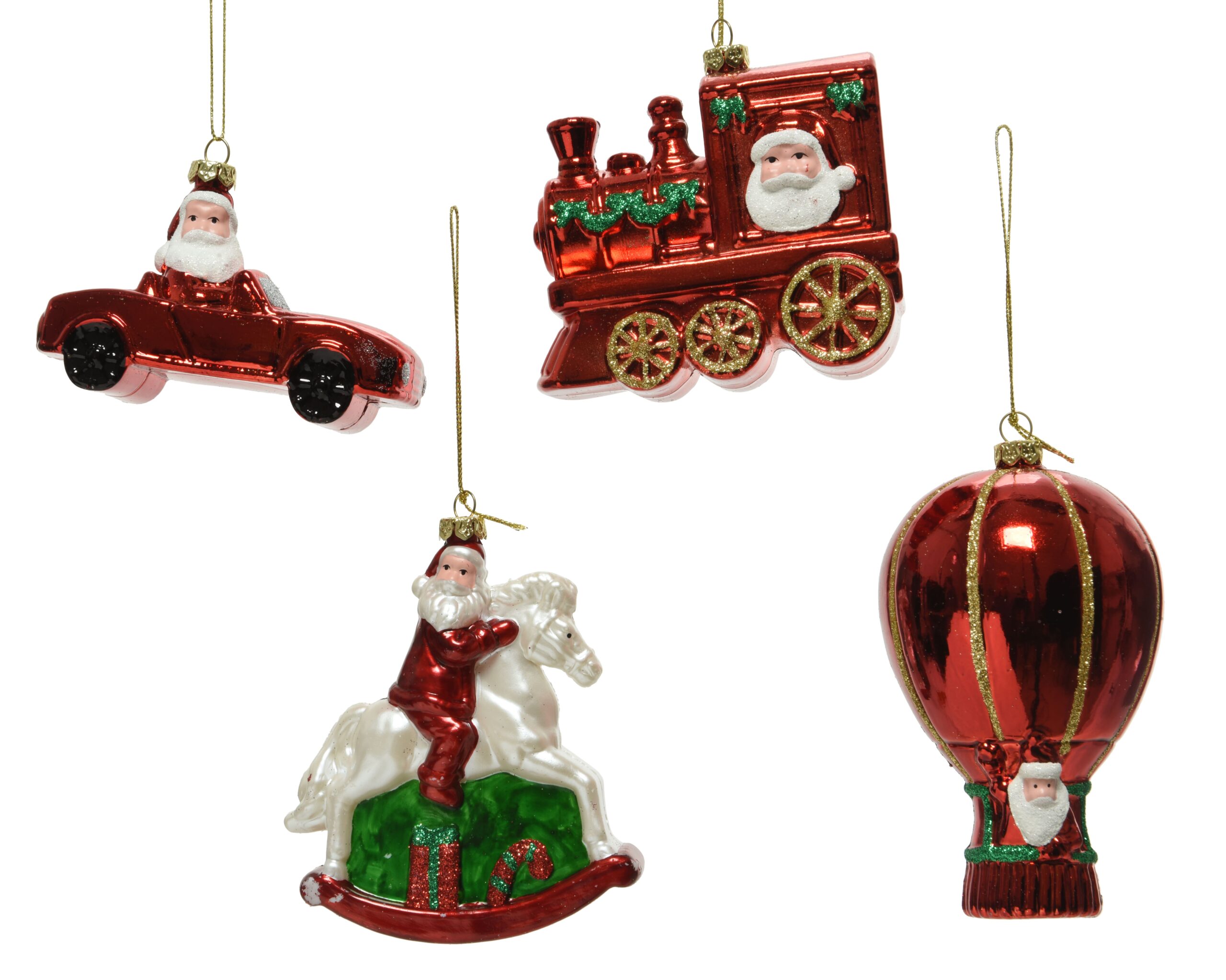 Hanger kunststof 4ass train-santa on car-hot-air balloon-santan on rockinghorse - Decoris