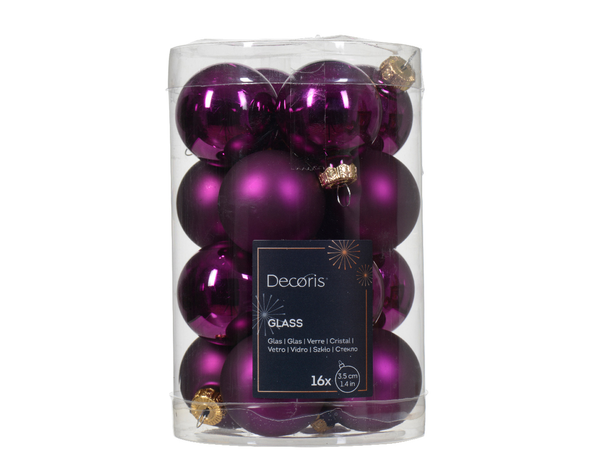 Kerstbal glas d3.5 cm vlt ass 16st kerst - Decoris