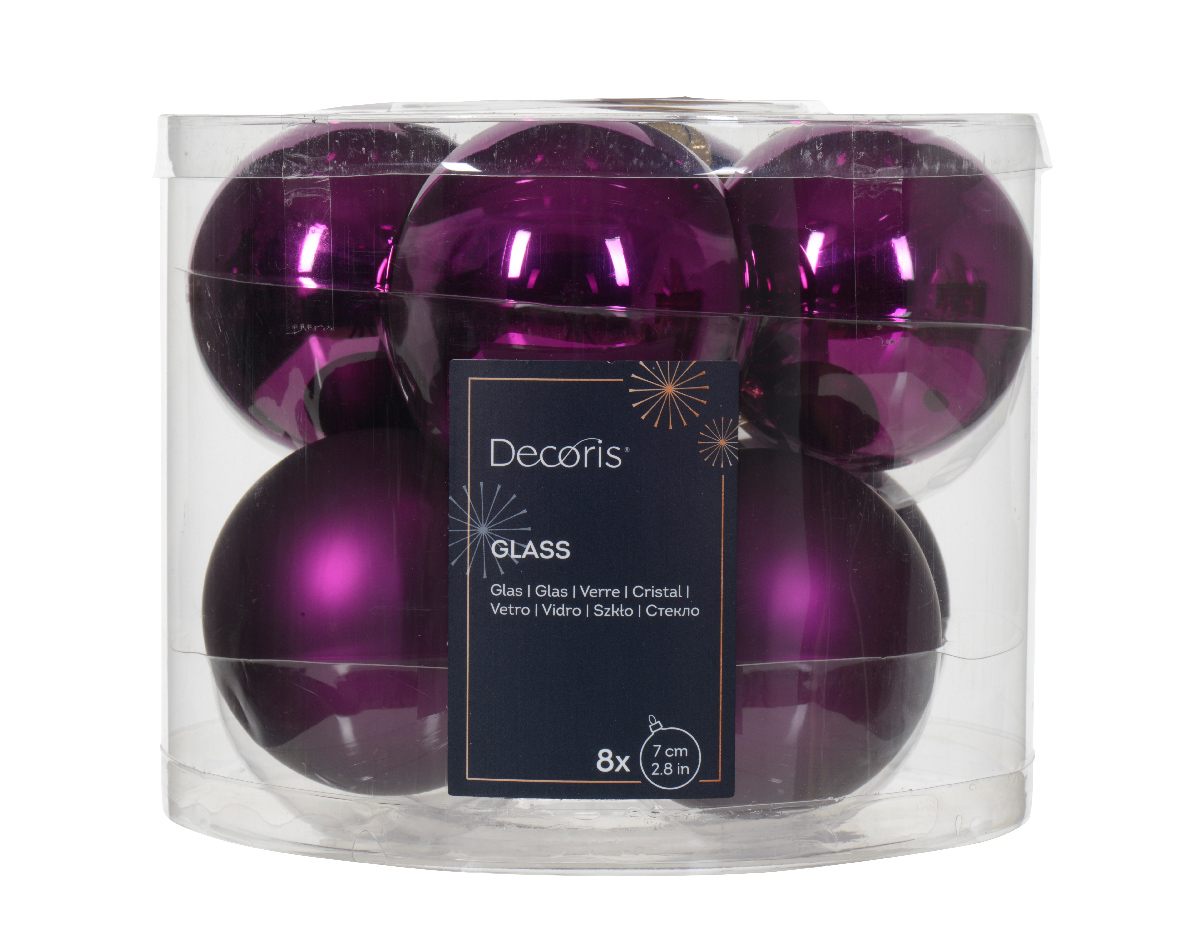 Kerstbal glas d7 cm violet ass 8st kerst - Decoris