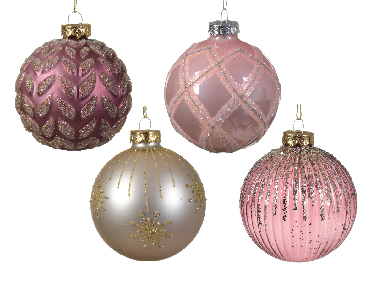 Kerstbal glas d8 cm roze ass kerst - Decoris