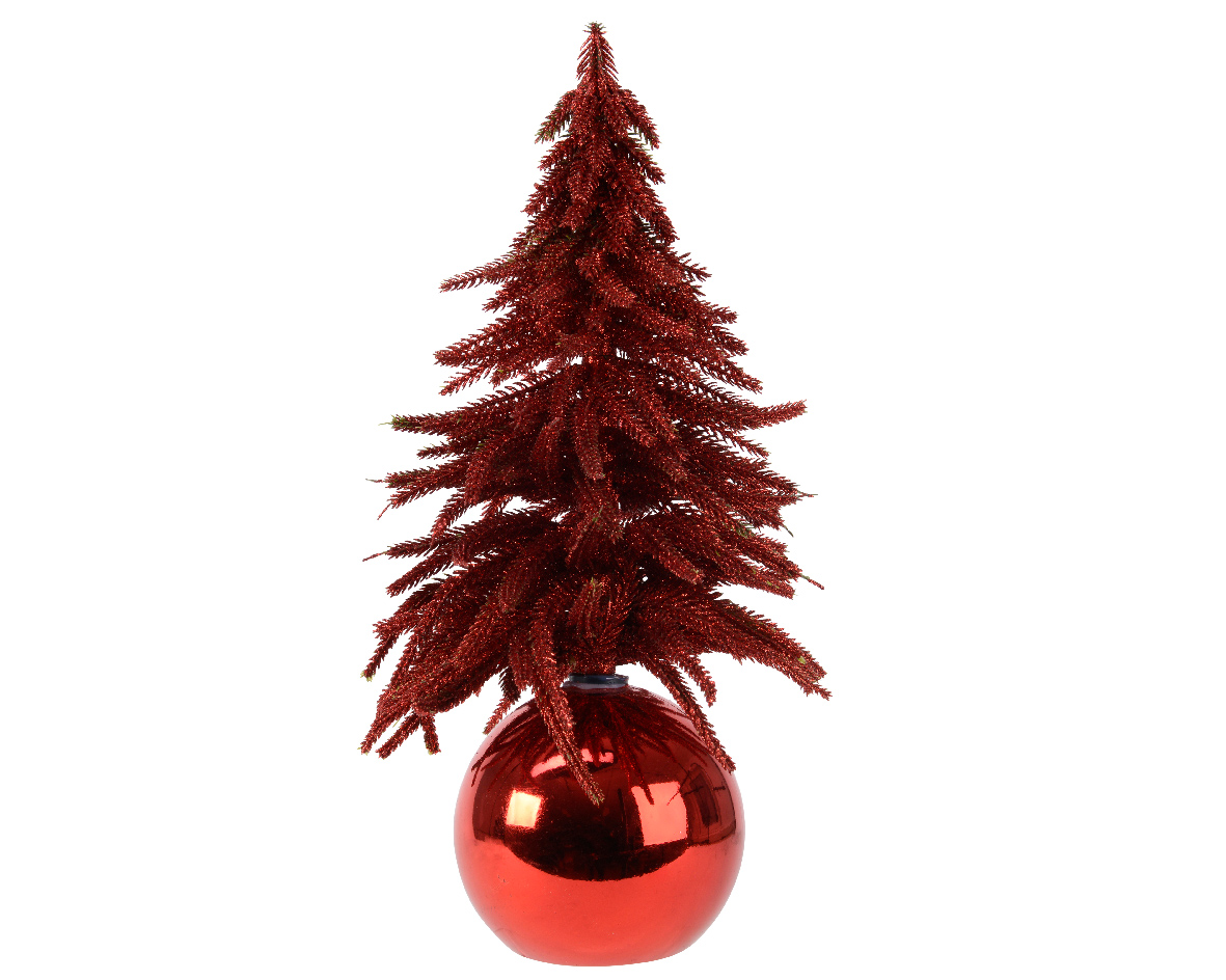 Bauble boom snowy l16b16h28 cm rood kerst - Everlands